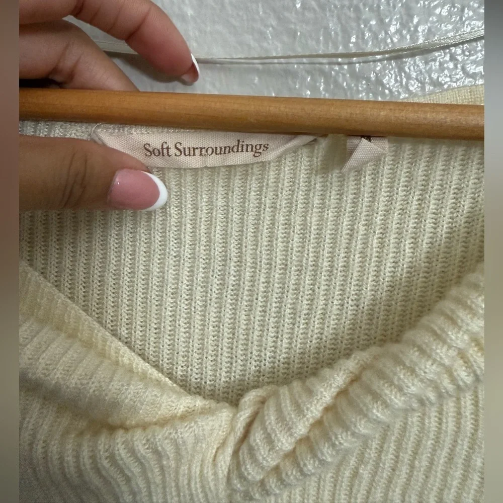 Soft Surroundings Ivory Cream Ribbed Twist Neck Sweater